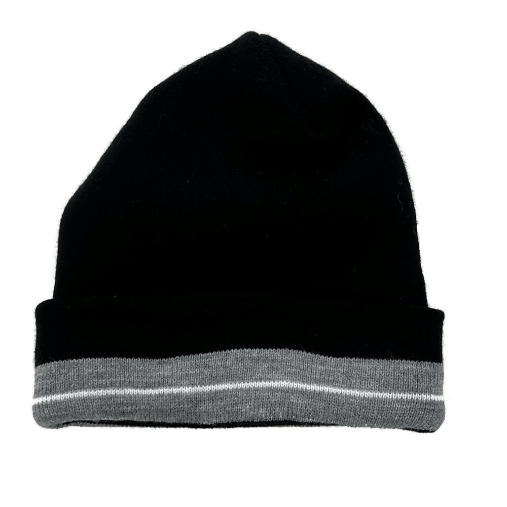 Fleece Lined Beanie Black Winter Hat Gray Stripe Winter Hat Men‎ Women Outdoor